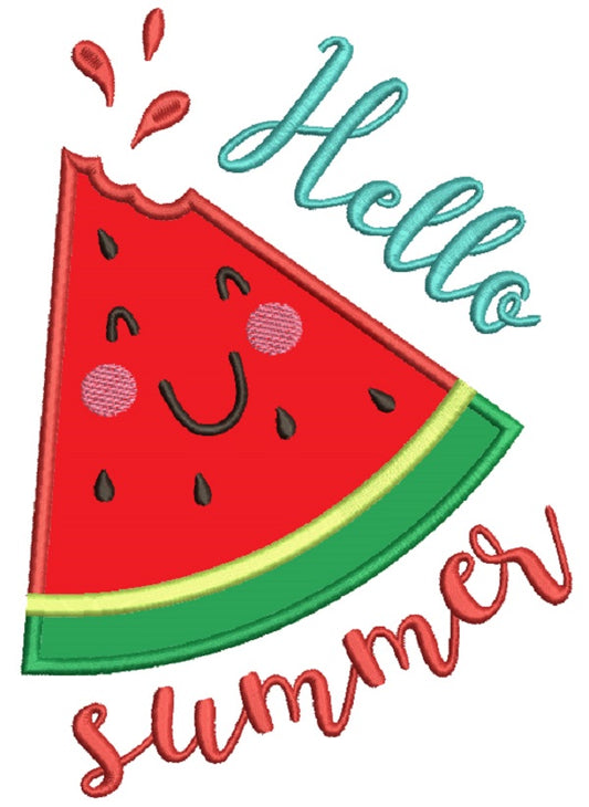 Hello Summer Watermelon Slice Applique Machine Embroidery Design Digitized Pattern