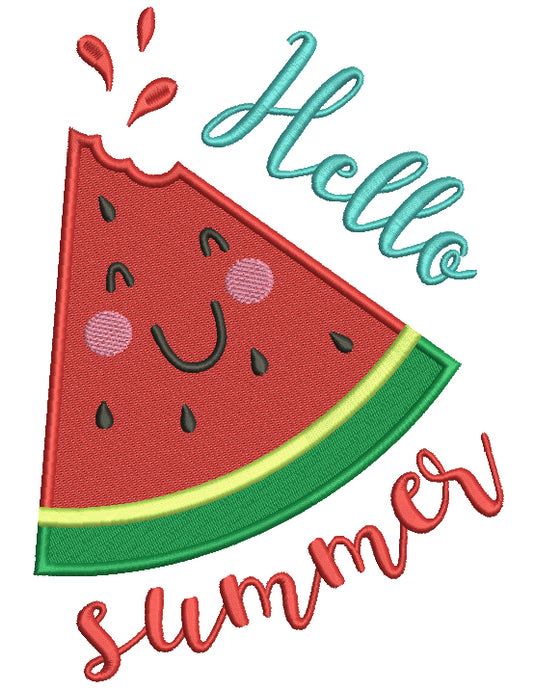 Hello Summer Watermelon Slice Filled Machine Embroidery Design Digitized Pattern