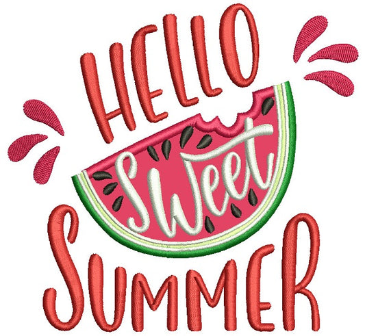 Hello Sweet Summer Watermelon Applique Machine Embroidery Design Digitized Pattern