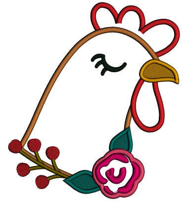 Hen With a Flower Applique Machine Embroidery Design Digitized Pattern
