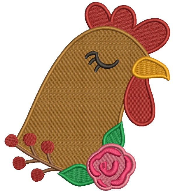 Hen With a Flower Filled Machine Embroidery Design Digitized Pattern