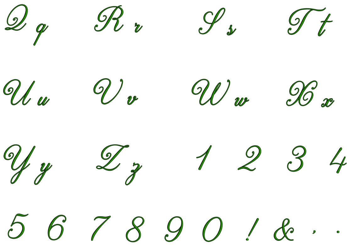 Hensen Script Machine Embroidery Font Upper and Lower Case 1 2 3 inche ...