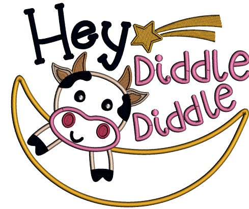 Hey Diddle Diddle Cow Flying Over The Moon Applique Machine Embroidery Design Digitized Pattern