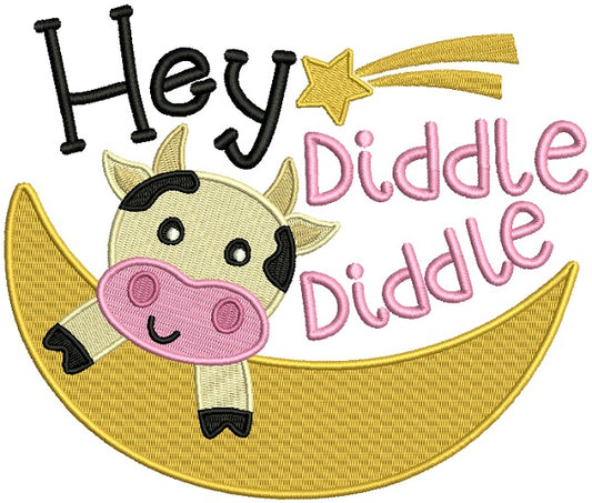 Hey Diddle Diddle Cow Flying Over The Moon Filled Machine Embroidery Design Digitized Pattern