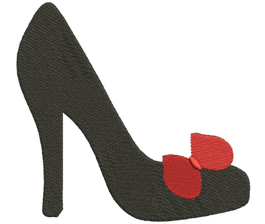 High Heel Shoe With a Bow Filled Machine Embroidery Digitized Design Pattern