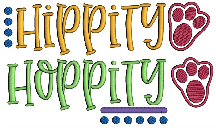 Hippity Hoppity Bunny Footsteps Applique Easter Machine Embroidery Design Digitized Pattern