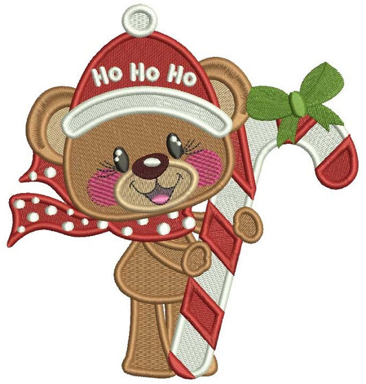 Ho Ho Ho Cute Bear With Candy Cane Filled Christmas Machine Embroidery Design Digitized Pattern