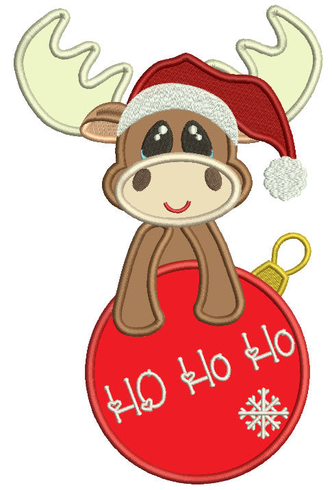 Ho Ho Ho Cute Moose Wearing Santa Hat Christmas Applique Machine Embroidery Design Digitized Pattern