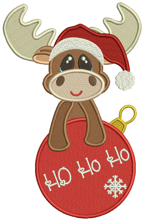 Ho Ho Ho Cute Moose Wearing Santa Hat Christmas Filled Machine Embroidery Design Digitized Pattern