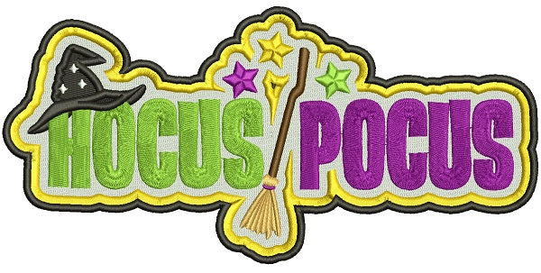 Hocus Pocus Broom And Witch Hat Filled Machine Embroidery Design Digitized Pattern