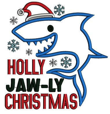 Holly Jolly Christmas Shark Wearing Santa Hat Applique Machine Embroidery Design Digitized Pattern