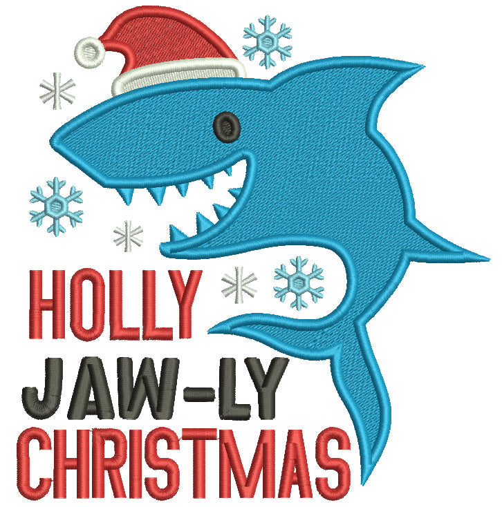 Holly Jolly Christmas Shark Wearing Santa Hat Filled Machine Embroidery Design Digitized Pattern
