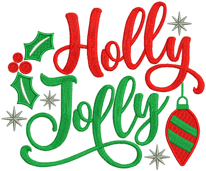 Holly Jolly Ornaments Christmas Filled Machine Embroidery Design Digitized Pattern