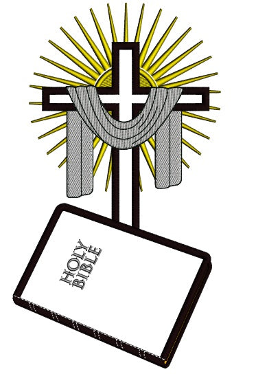 Holy Bible and Cross Applique Machine Embroidery Design Digitized Pattern