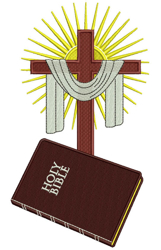 Holy Bible and Cross Filled Machine Embroidery Design Digitized Pattern