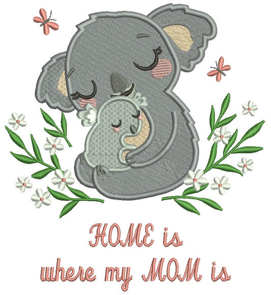 Home Is Where My Mom Is Mother Abd Baby Koala Filled Machine Embroidery Design Digitized Pattern