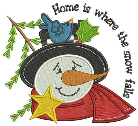 Home Is Where The Snow Falls Christmas Filled Machine Embroidery Design Digitized Pattern