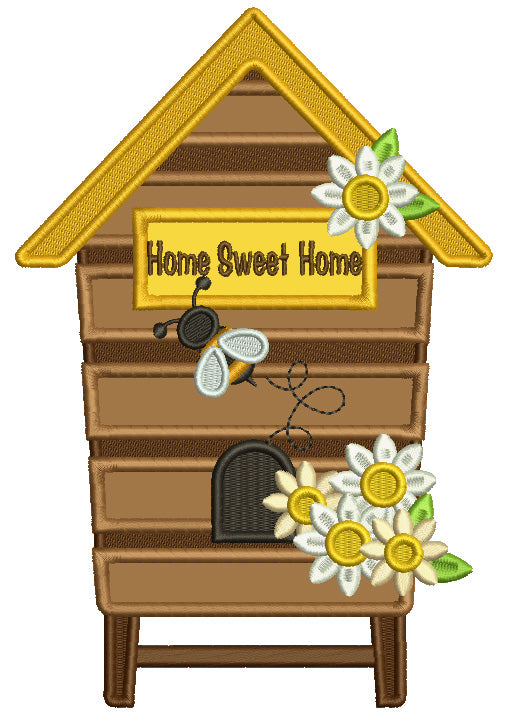Home Sweet Home Honey Comb Applique Machine Embroidery Digitized Design Pattern