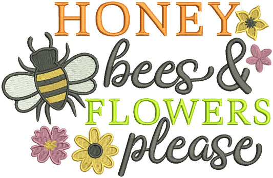 Honey Bees And Flowers Please Filled Machine Embroidery Design Digitized Pattern