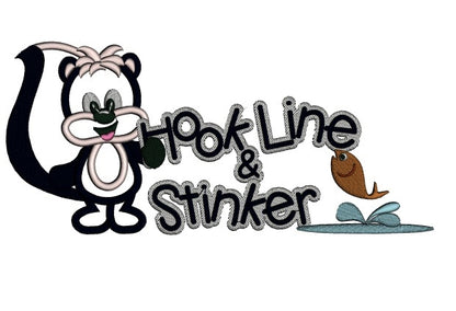 Hook Line and Sinker Skunk Applique Machine Embroidery Digitized Design Pattern