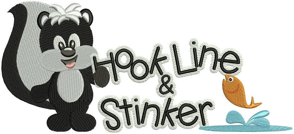 Hook Line and Sinker Skunk Filled Machine Embroidery Digitized Design Pattern