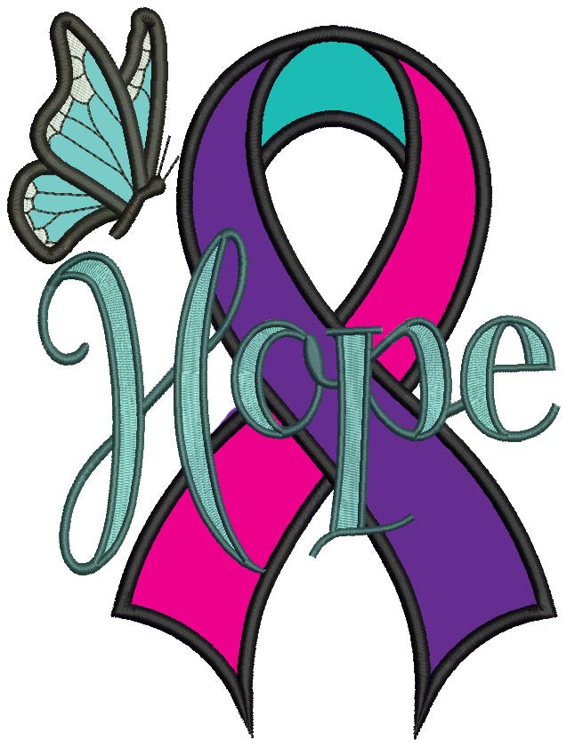 Hope Thyroid Cancer Awareness Ribbon Applique Machine Embroidery Design Digitized Pattern