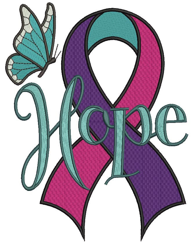 Hope Thyroid Cancer Awareness Ribbon Filled Machine Embroidery Design Digitized Pattern