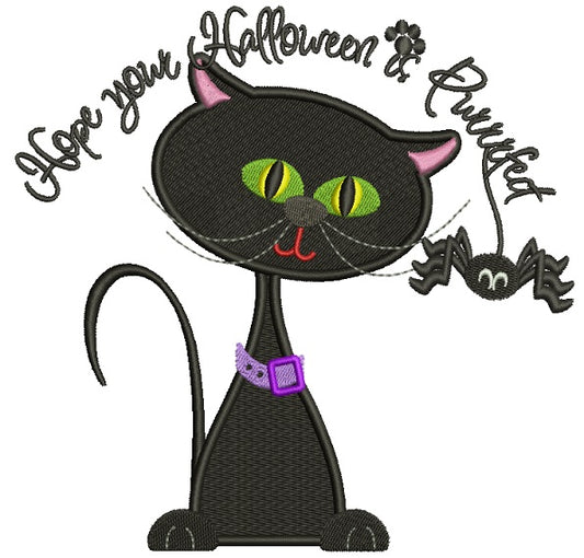 Hope Your Halloween is Purrfect Blacks Cat and Spider Halloween Filled Machine Embroidery Digitized Design Pattern