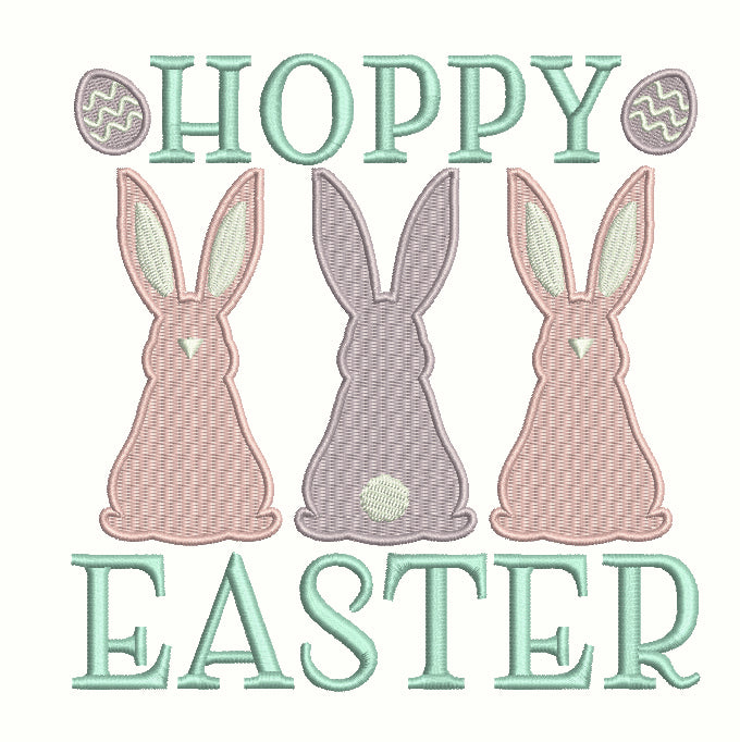Hoppy Easter Three Bunnies Filled Machine Embroidery Design Digitized Pattern