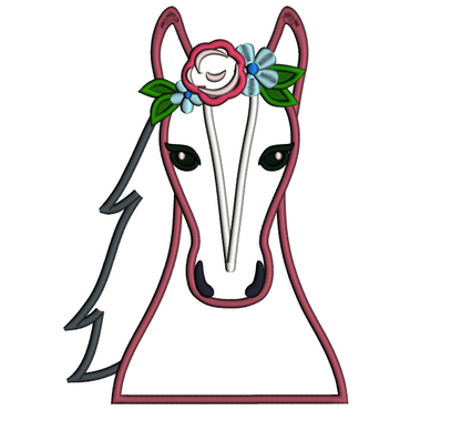 Horse Head With Ornamental Headdress Applique Machine Embroidery Design Digitized Pattern