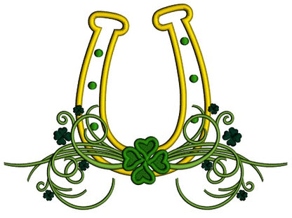 Horseshoe And Shamrocks On The Vine St.Patrick's Day Applique Machine Embroidery Design Digitized Pattern