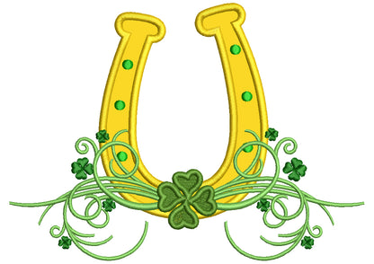 Horseshoe And Shamrocks On The Vine St.Patrick's Day Applique Machine Embroidery Design Digitized Pattern