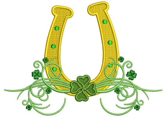 Horseshoe And Shamrocks On The Vine St.Patrick's Day Filled Machine Embroidery Design Digitized Pattern