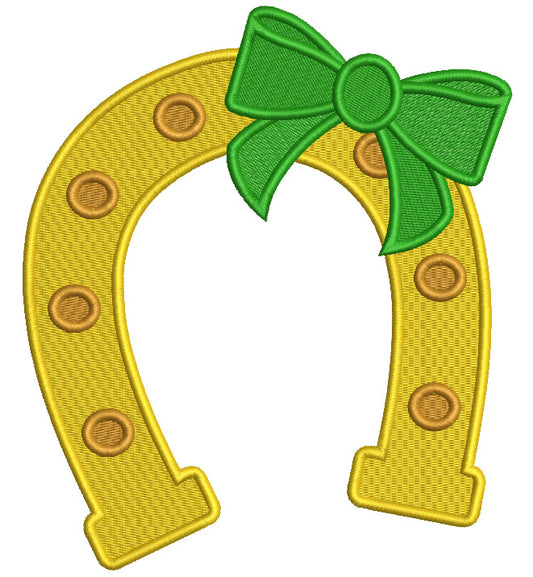 Horseshoe With Green Ribbon St. Patrick's Day Filled Machine Embroidery Design Digitized Pattern