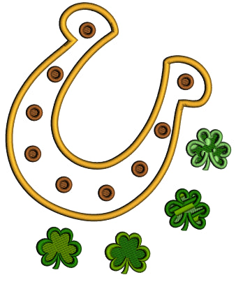 Horseshoe With Shamrocks St. Patrick's Day Applique Machine Embroidery Design Digitized Pattern