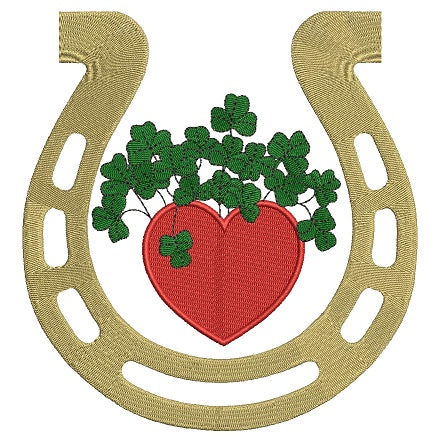 Horseshoe with Strawberry and shamrock Filled Machine Embroidery Digitized Design Pattern