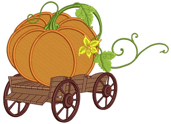 Huge Pumpkin On The Wagon Thanksgiving Filled Machine Embroidery Design Digitized Pattern