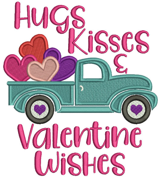 Hugs Kisses And Valentine's Wishes Truck With Hearts Filled Machine Embroidery Design Digitized Pattern