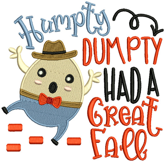 Humpty Dumpty Had a Great Fall Filled Machine Embroidery Design Digitized Pattern