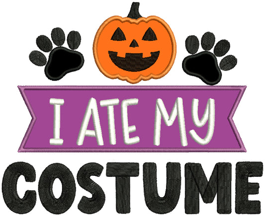 I Ate My Costume Pumpkin And Paws Halloween Applique Machine Embroidery Design Digitized Pattern