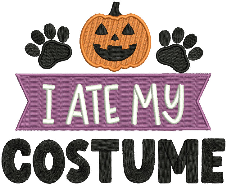 I Ate My Costume Pumpkin And Paws Halloween Filled Machine Embroidery Design Digitized Pattern