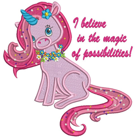 I Believe In The Magic Of Possibilities Unicorn Filled Machine Embroidery Design Digitized Pattern