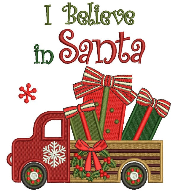 I Believe in Santa Christmas Truck With Toys Filled Machine Embroidery Design Digitized Pattern