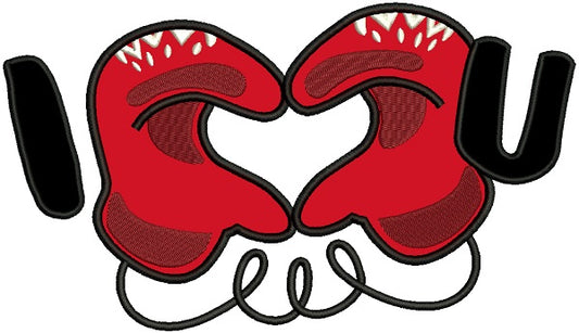 I Gloves Heart Love You Applique Machine Embroidery Design Digitized Pattern