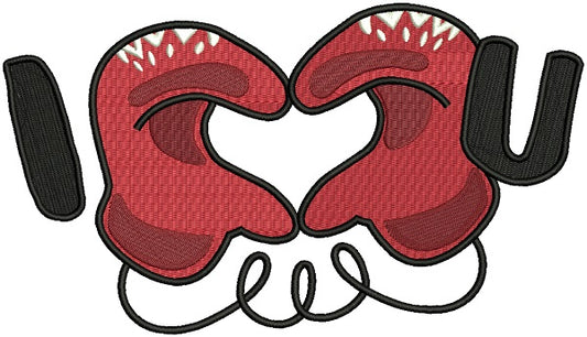 I Gloves Heart Love You Filled Machine Embroidery Design Digitized Pattern