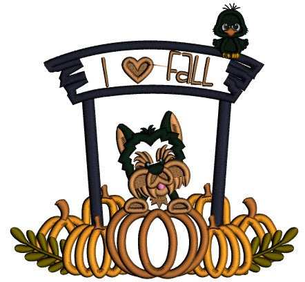 I Love Fall Little Dog With Pumpkins Fall Thanksgiving Applique Machine Embroidery Design Digitized Pattern