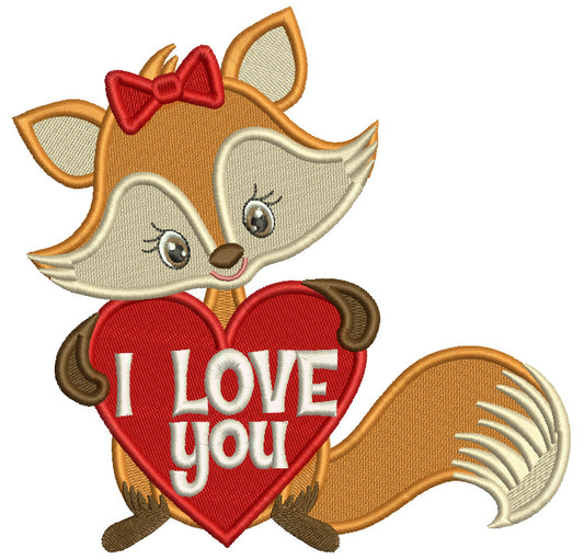 I Love You Girl Fox With a Big Heart Valentine's Day Filled Machine Embroidery Design Digitized Pattern