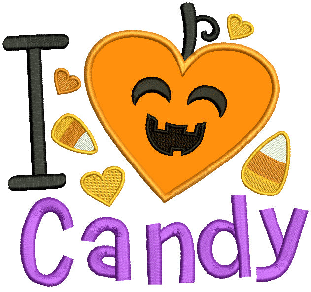 I love Candy Smiling Candy Corn Halloween Applique Machine Embroidery Design Digitized Pattern