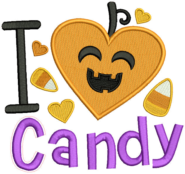 I love Candy Smiling Candy Corn Halloween Filled Machine Embroidery Design Digitized Pattern