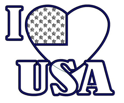 I love USA American Flag Patriotic heart Applique Machine Embroidery Digitized Design Pattern - Instant Download - 4x4 , 5x7, 6x10